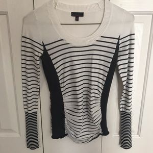 White and gray striped sweater